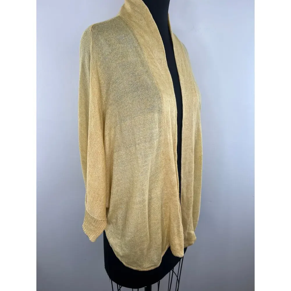 Eileen Fisher Yellow Long Sleeve Open Front Shawl Collar Linen Cardigan Size S